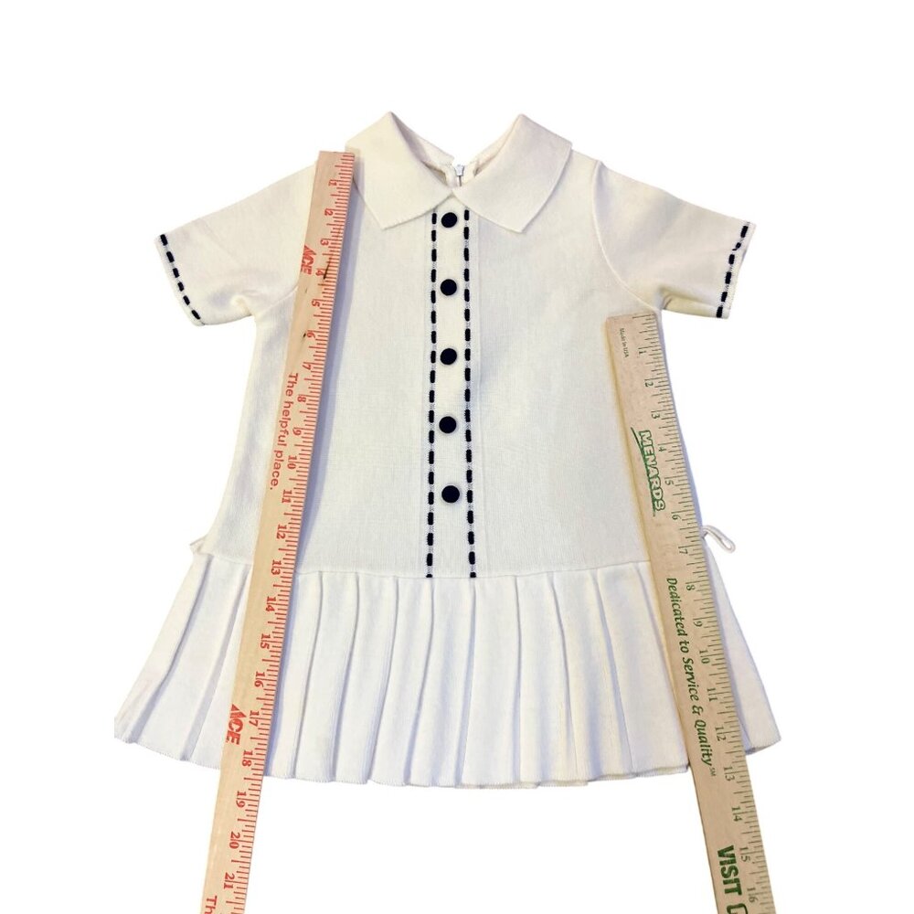 Vintage Knitis Simo Little Girls Knit Dress Size 4 Cream Blue Pleated Used - Picture 9 of 15